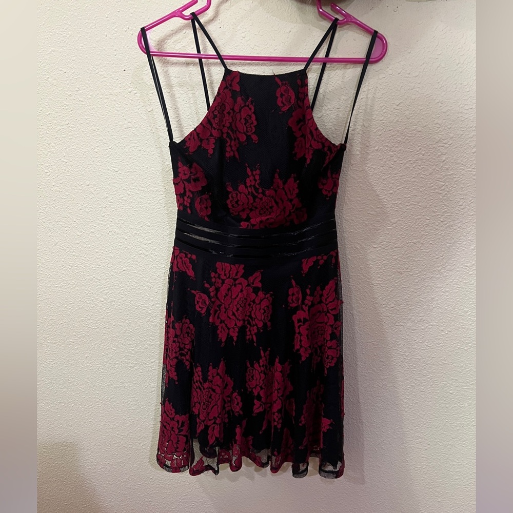 Elegant Black and Red Floral Dress